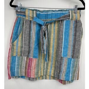 Indigo Rein Striped Paperbag Skirt Linen Blend Tie Waist Belted Womens Large NEW